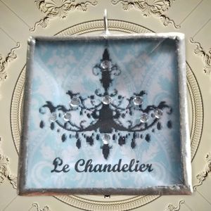 Hand Crafted Soldered Glass Charm Vintage French Print "Le Chandelier"